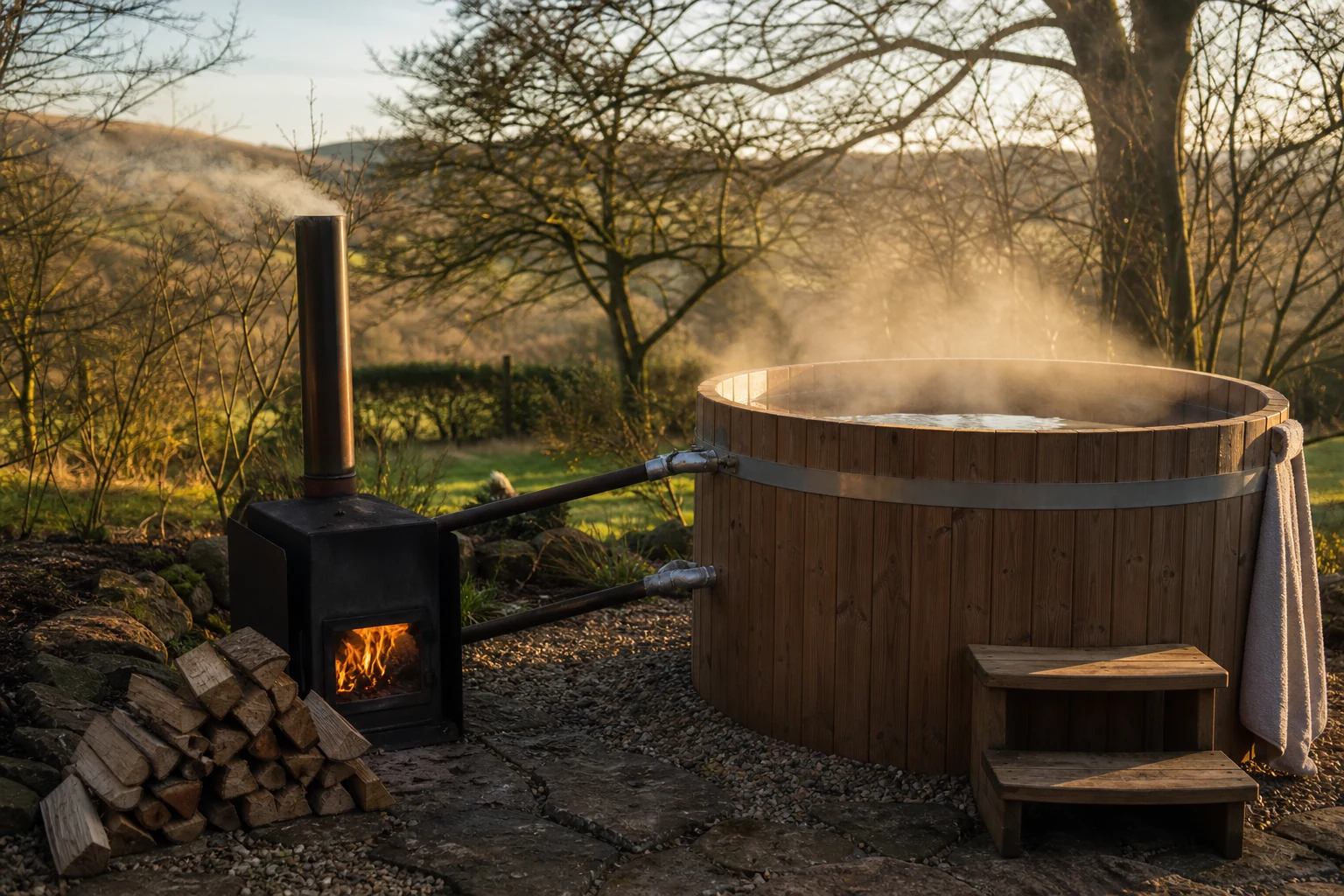 Bain nordique au bois avec équipements électriques optionnels