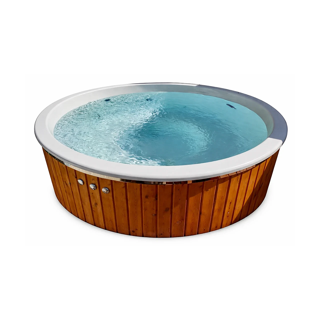 Bain nordique électrique rond TimberIN Nordic Family sur fond blanc