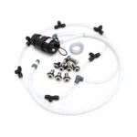 Accessoires pour bains nordiques 4 Kit de massage à bulles d’air pour bain nordique, avec soufflerie, tuyaux transparents, collecteur et buses en acier inoxydable sur fond blanc