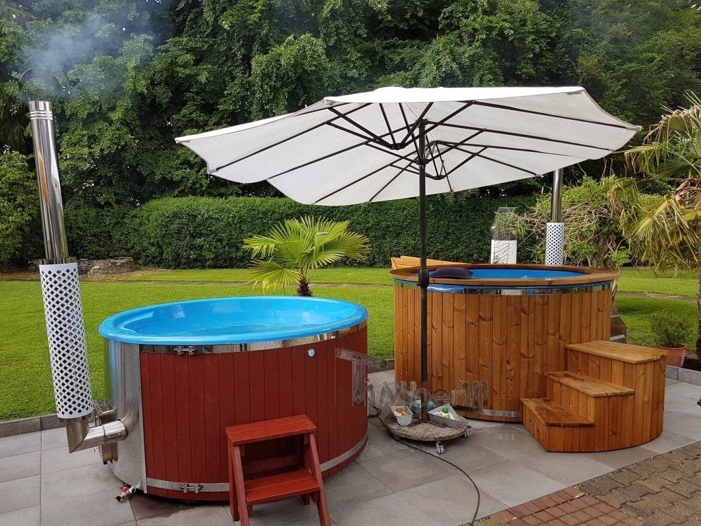 Bain nordique en fibre de verre thermo bois Royal et Bain nordique électrique extérieur Wellness en forme colonique Matthias Cottens Schweiz