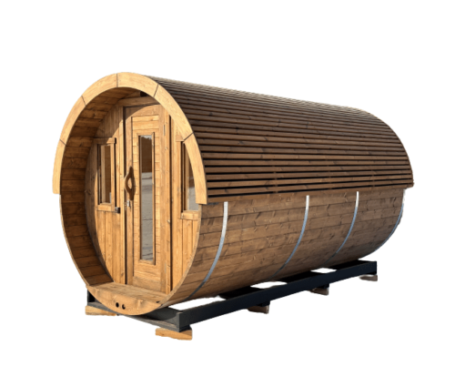Sauna Extérieur Tonneau Rond Avec Toit Ajouré (1)