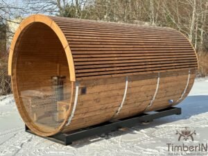 Sauna Extérieur Tonneau Rond Avec Toit Ajouré (3)