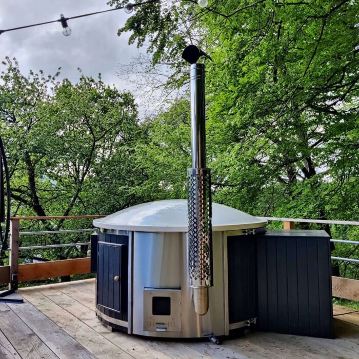 Bain nordique MAIN 16 Bain nordique scandinave avec bulles – spa extérieur en bois avec hydromassage