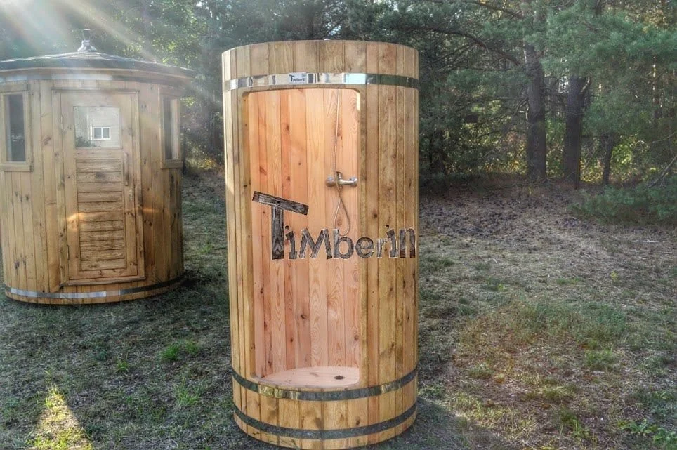 Douche extérieure en bois pour jardin, sauna et piscine