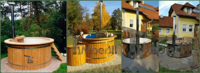 Installation d’un bain nordique 13 Trois bains nordiques sur des surfaces pavées planes avec des accès techniques dégagés