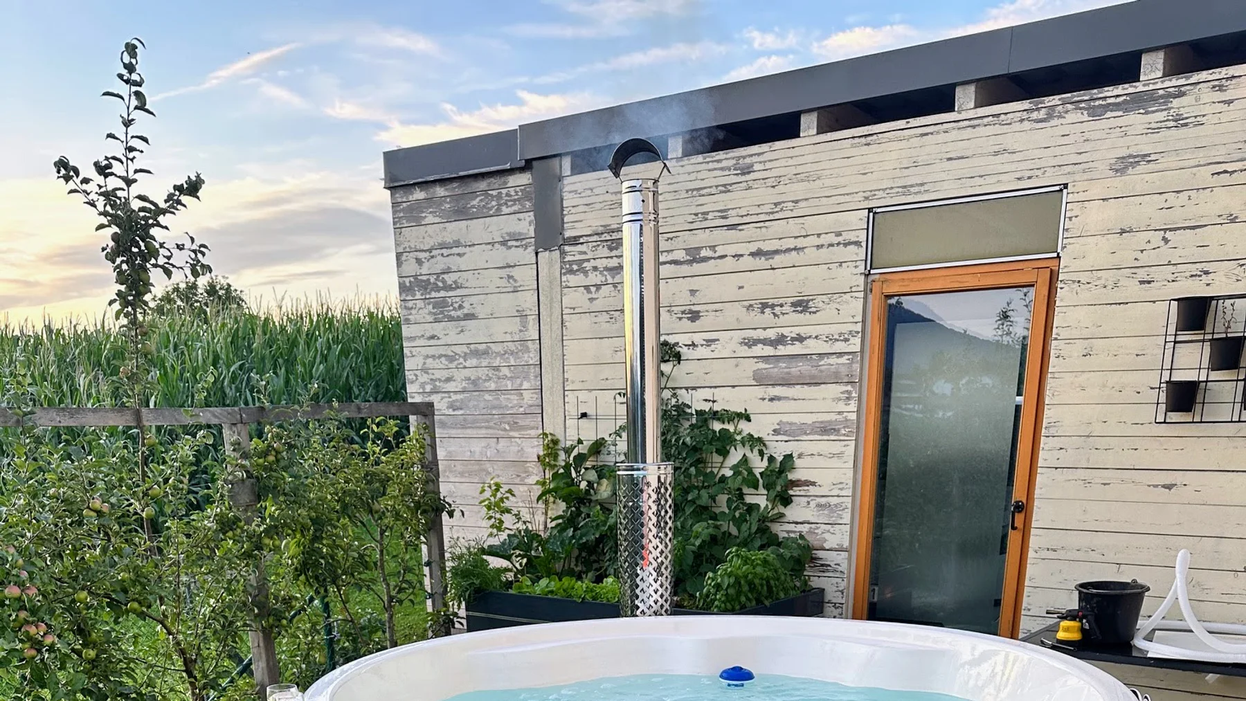 Sauna extérieur TimberIN en bois installé sous des arbres