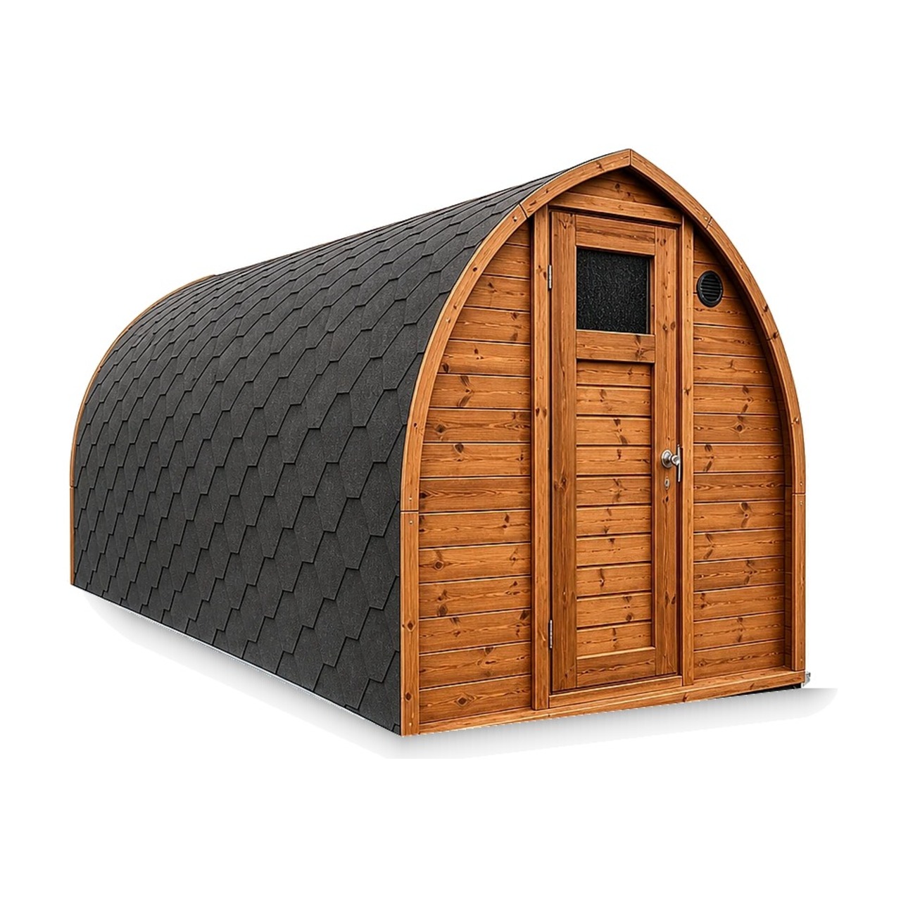 TimberIN Nordic Pod™ Custom 1 Sauna igloo TimberIN Nordic Pod Custom sans auvent, fond blanc